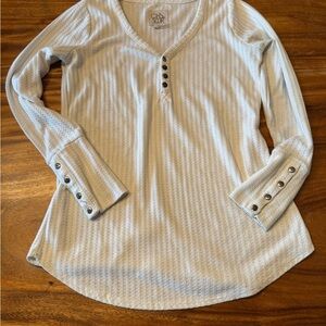 Chaser Cream Waffle Thermal Knit Henley Long-Sleeve Top Small